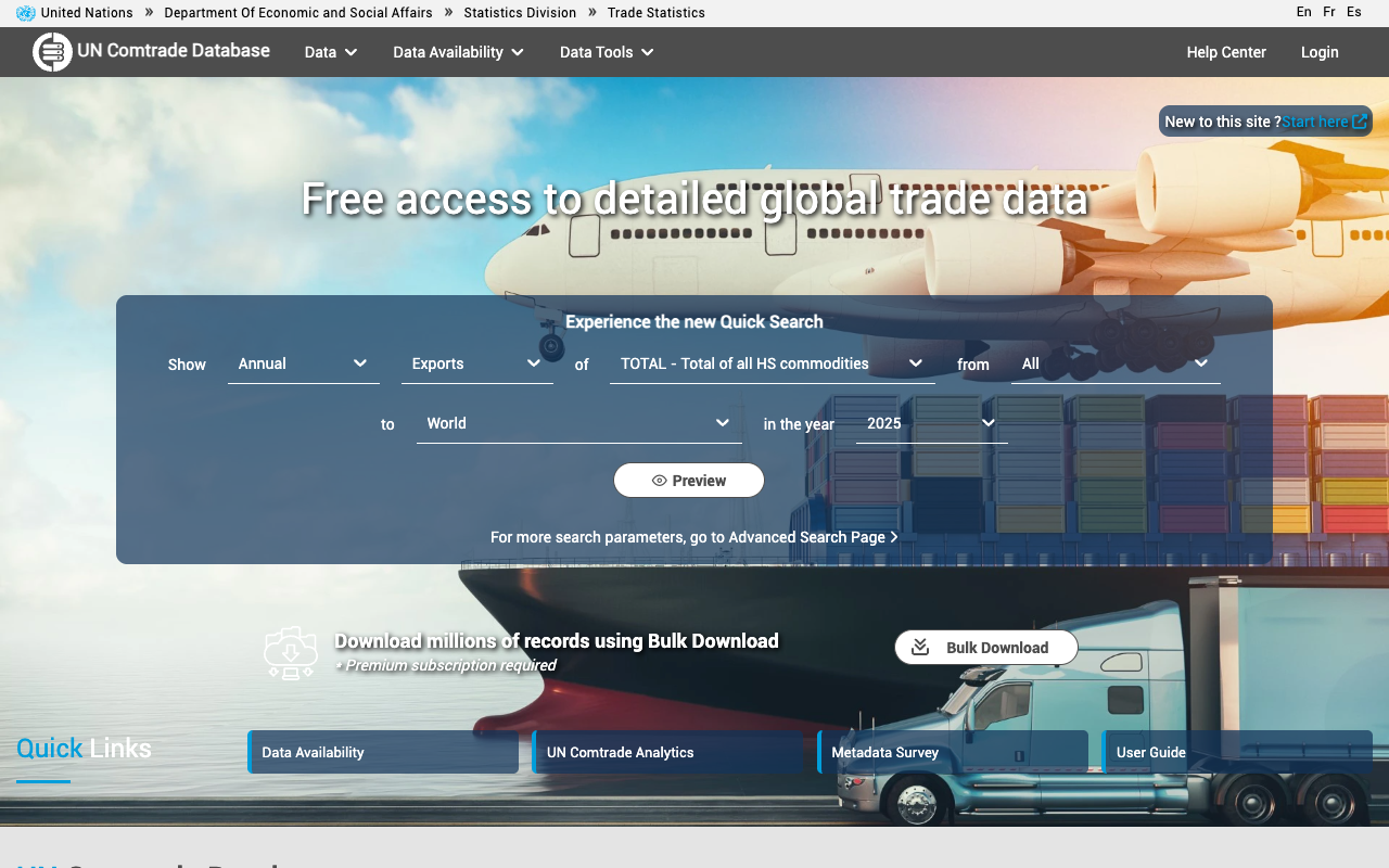 UN Comtrade top page