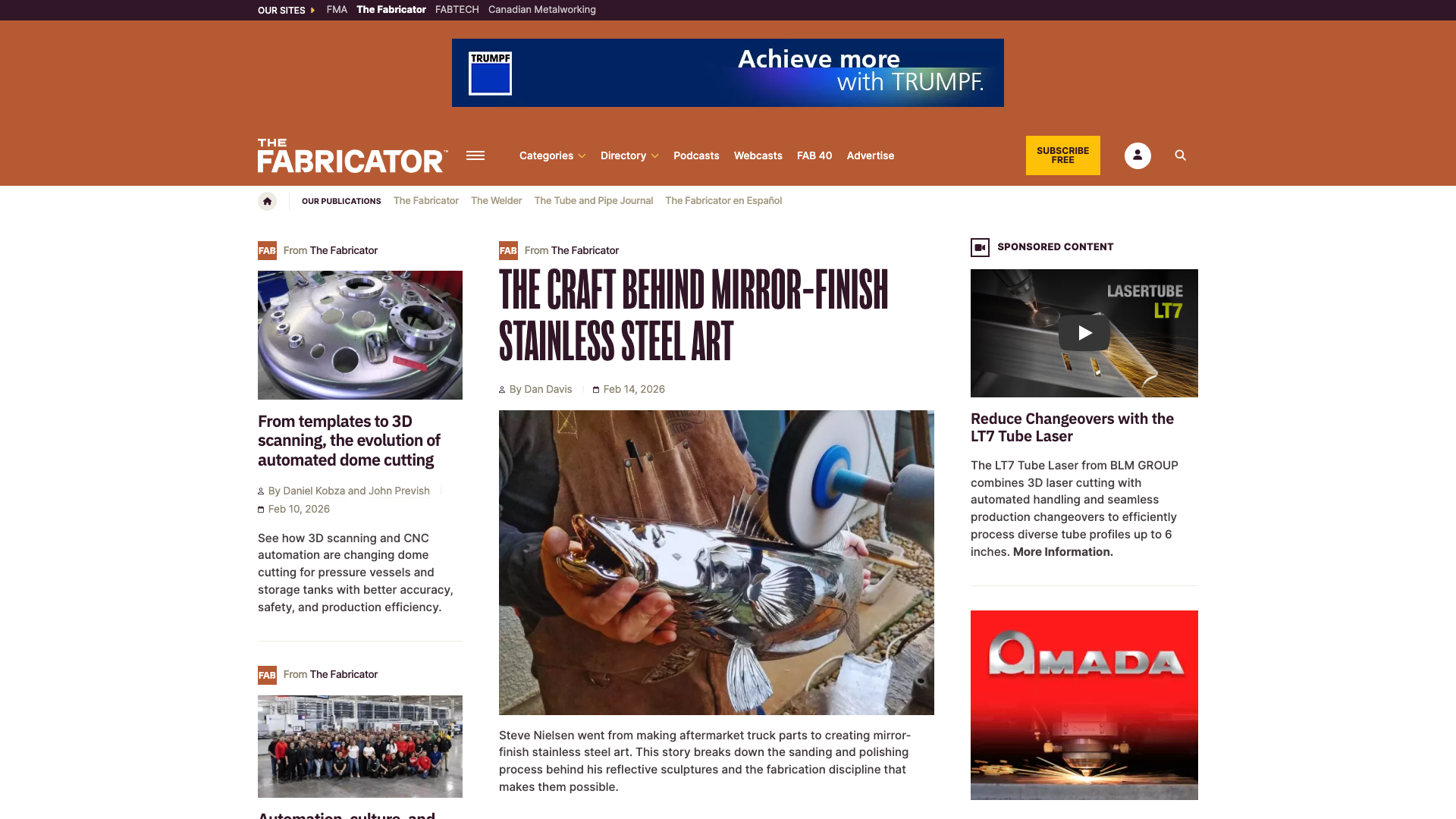 The Fabricator — 北米の板金加工業界の主要メディア。企業紹介記事や技術記事が豊富に掲載されている
